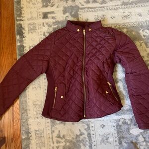 Love Tree Quilted Maroon Bomber Jacket